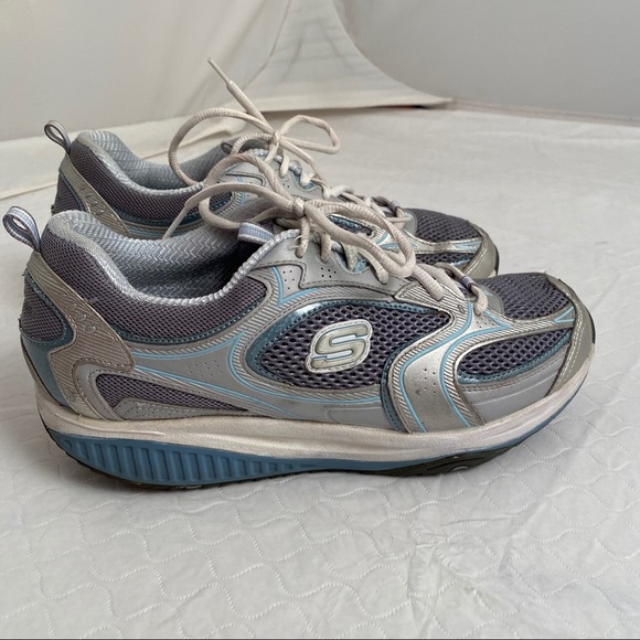 Skechers Shape-Ups silver gray and blue fitness sneakers 9.5 - Picture 3 of 10